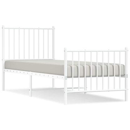 Metal Bed Frame without Mattress with Footboard White 75x190cm