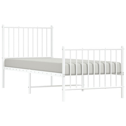 Metal Bed Frame without Mattress with Footboard White 75x190cm