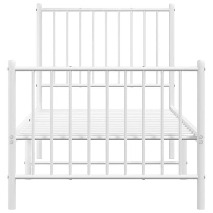 Metal Bed Frame without Mattress with Footboard White 75x190cm