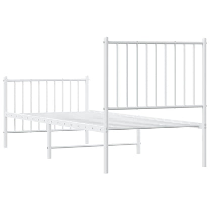 Metal Bed Frame without Mattress with Footboard White 75x190cm