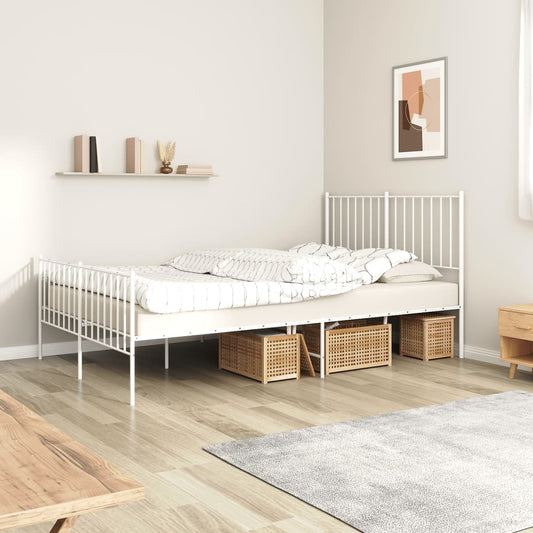 Metal Bed Frame without Mattress with Footboard White 120x190cm