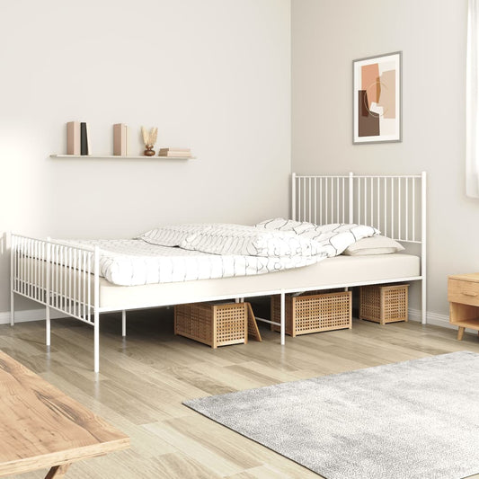 Metal Bed Frame without Mattress with Footboard White 160x200cm