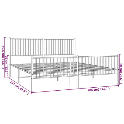 Metal Bed Frame without Mattress with Footboard White 200x200cm