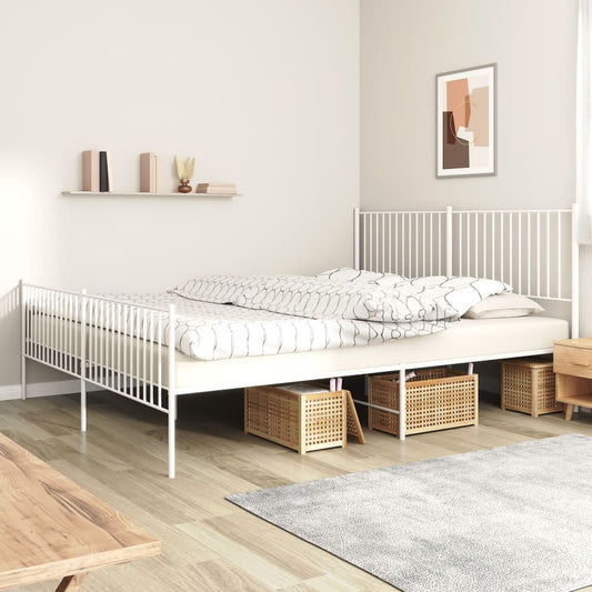Metal Bed Frame without Mattress with Footboard White 200x200cm