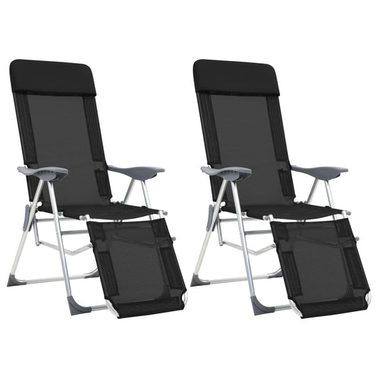 Folding Camping Chairs with Footrests 2 pcs Black Textilene