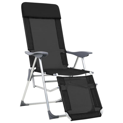 Folding Camping Chairs with Footrests 2 pcs Black Textilene