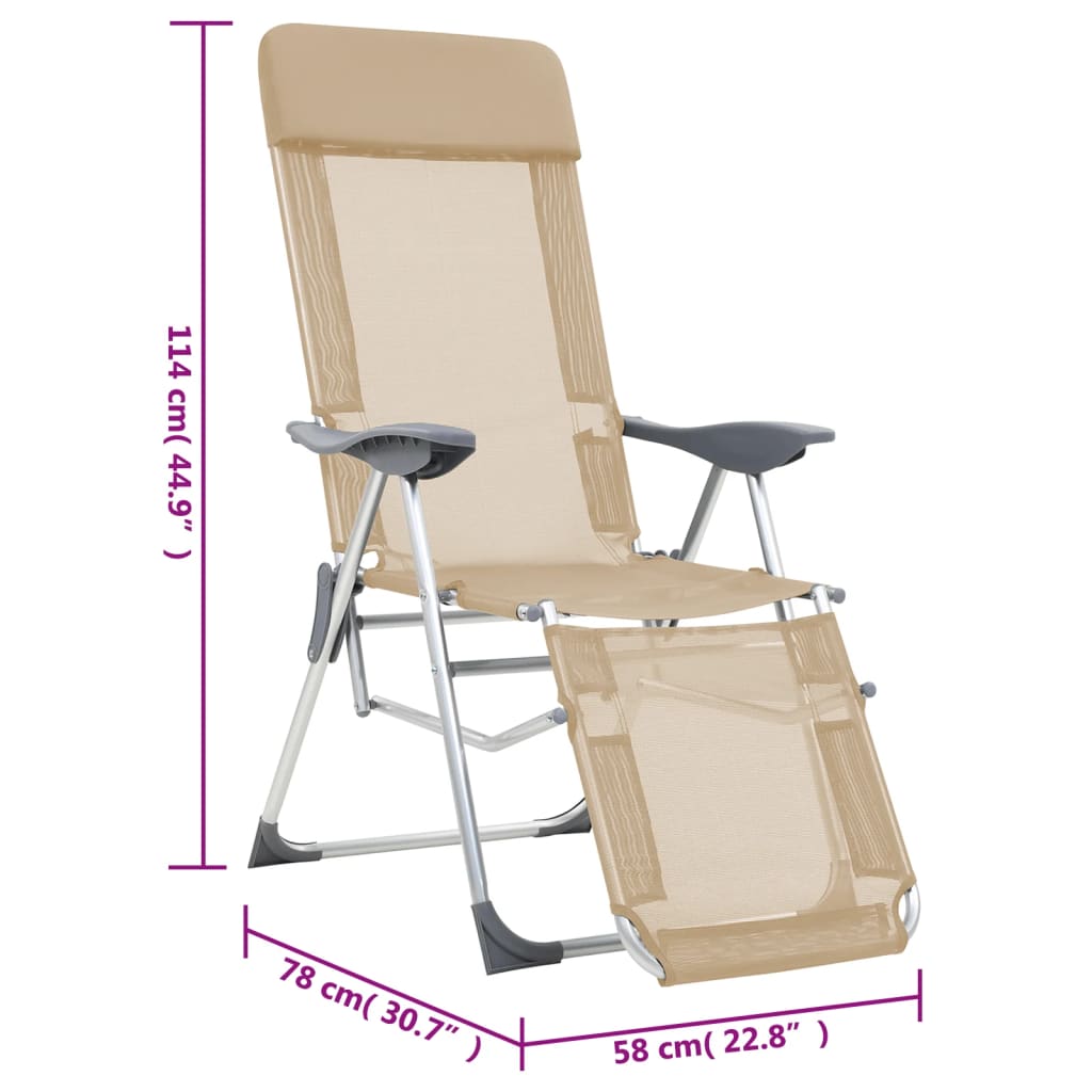 Folding Camping Chairs with Footrests 2 pcs Cream Textilene