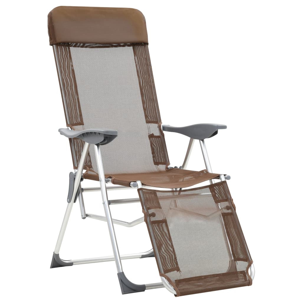 Folding Camping Chairs with Footrests 2 pcs Brown Textilene
