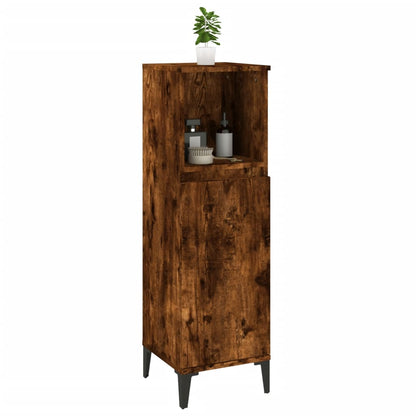 Bathroom Cabinet Smoked Oak 30x30x100 cm Engineered Wood