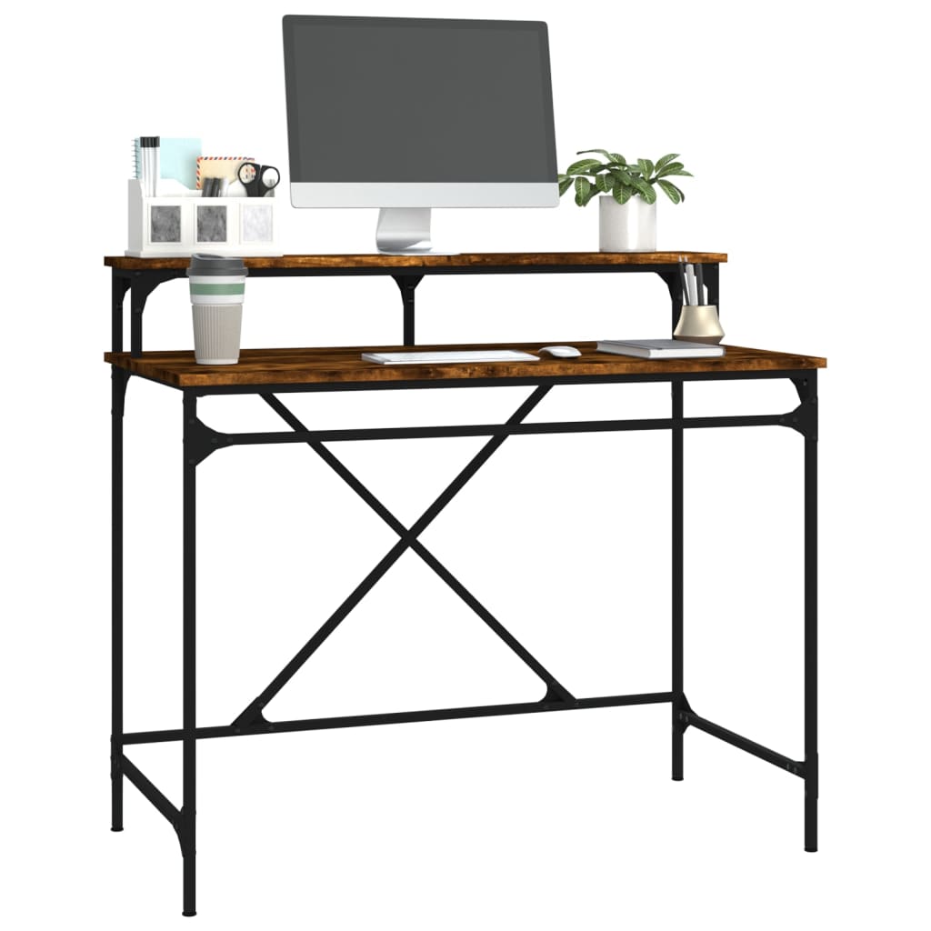 Desk Smoked Oak 100x50x90 cm Engineered Wood and Iron