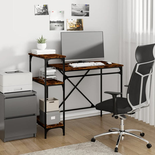Desk with Shelves Smoked Oak 105x50x90 cm Engineered Wood&Iron