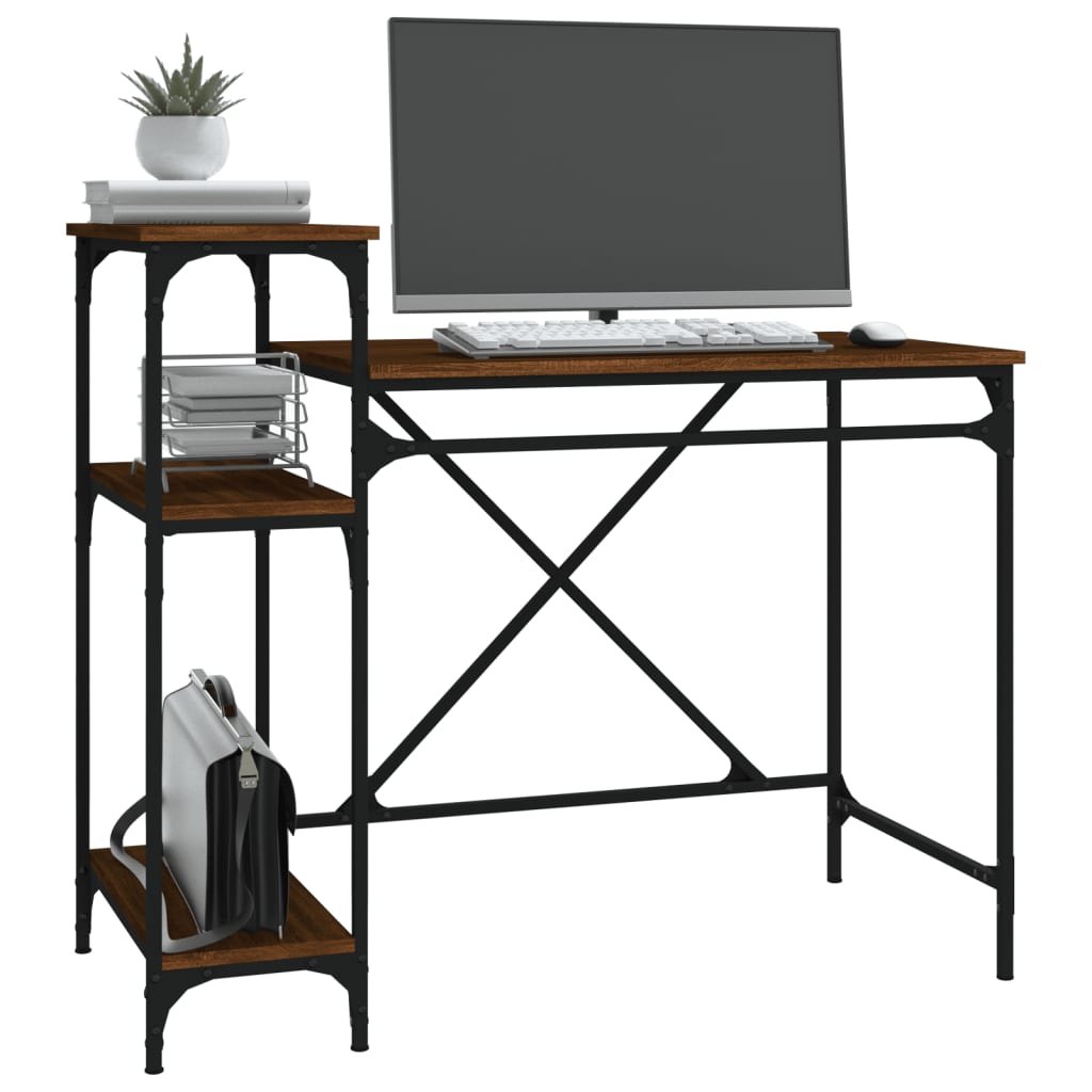 Desk with Shelves Brown Oak 105x50x90 cm Engineered Wood&Iron