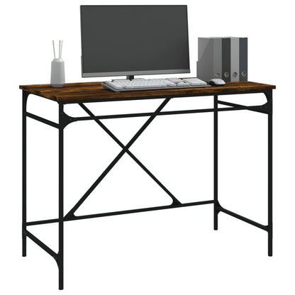 Desk Smoked Oak 100x50x75 cm Engineered Wood and Iron