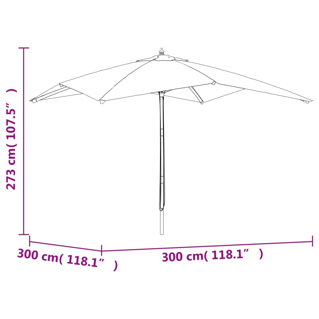 Garden Parasol with Wooden Pole Bordeaux Red 300x300x273 cm