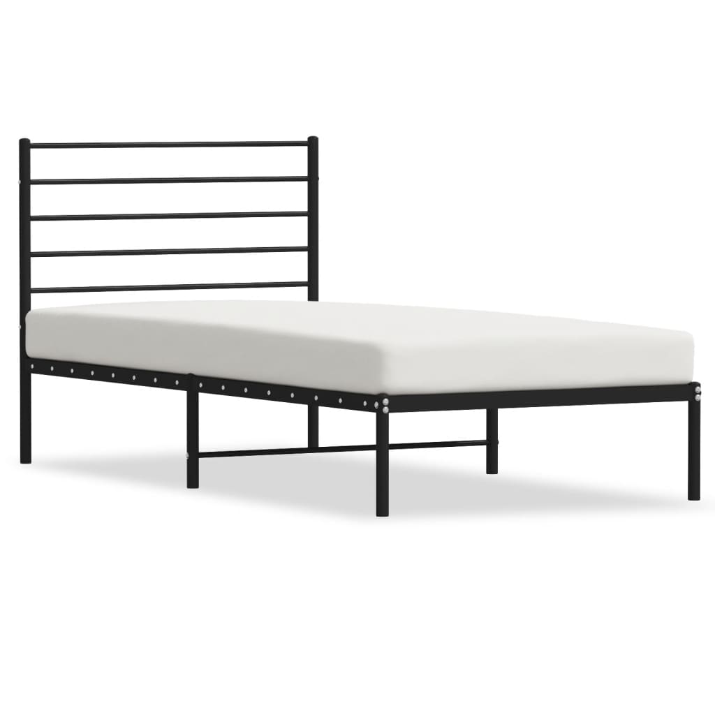 Metal Bed Frame without Mattress with Headboard Black 107x203cm