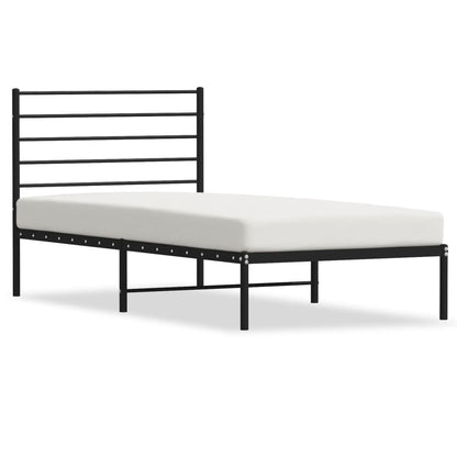 Metal Bed Frame without Mattress with Headboard Black 107x203cm
