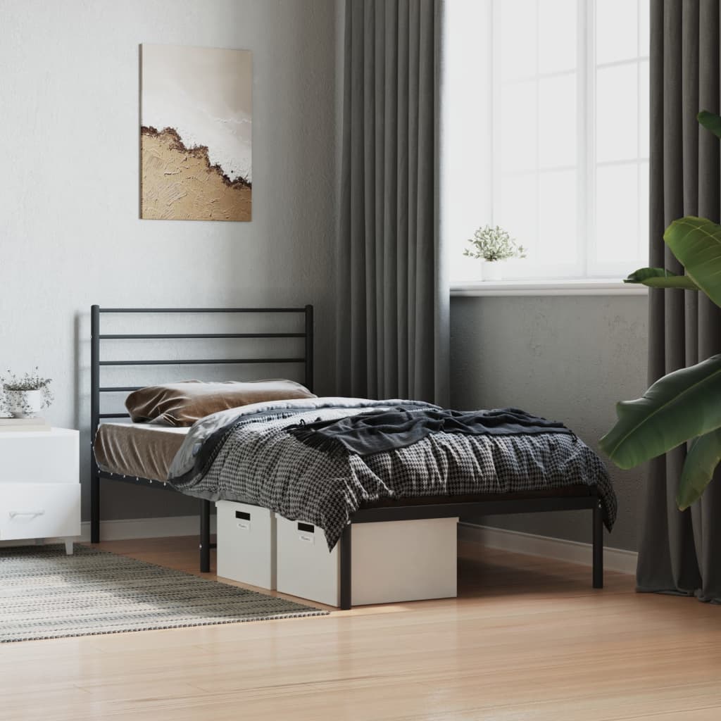 Metal Bed Frame without Mattress with Headboard Black 107x203cm