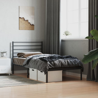 Metal Bed Frame without Mattress with Headboard Black 107x203cm