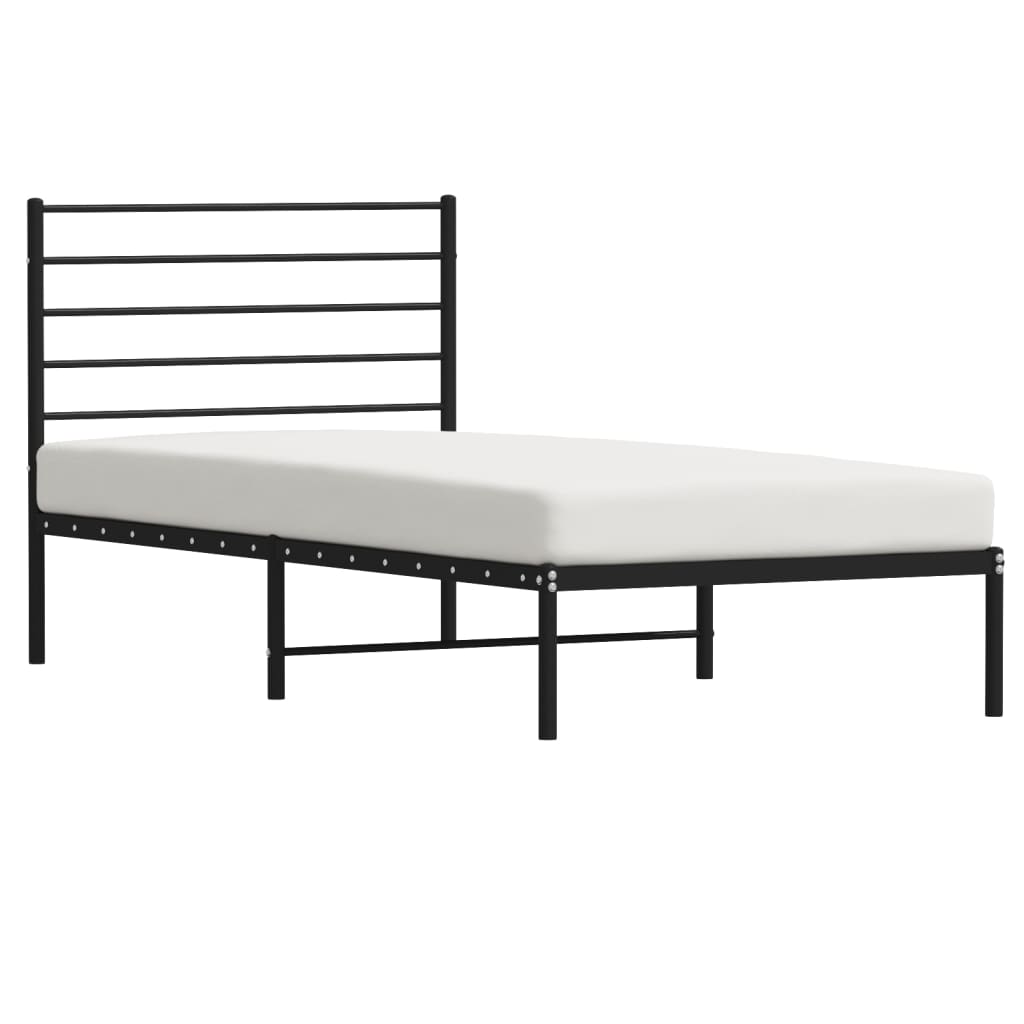 Metal Bed Frame without Mattress with Headboard Black 107x203cm