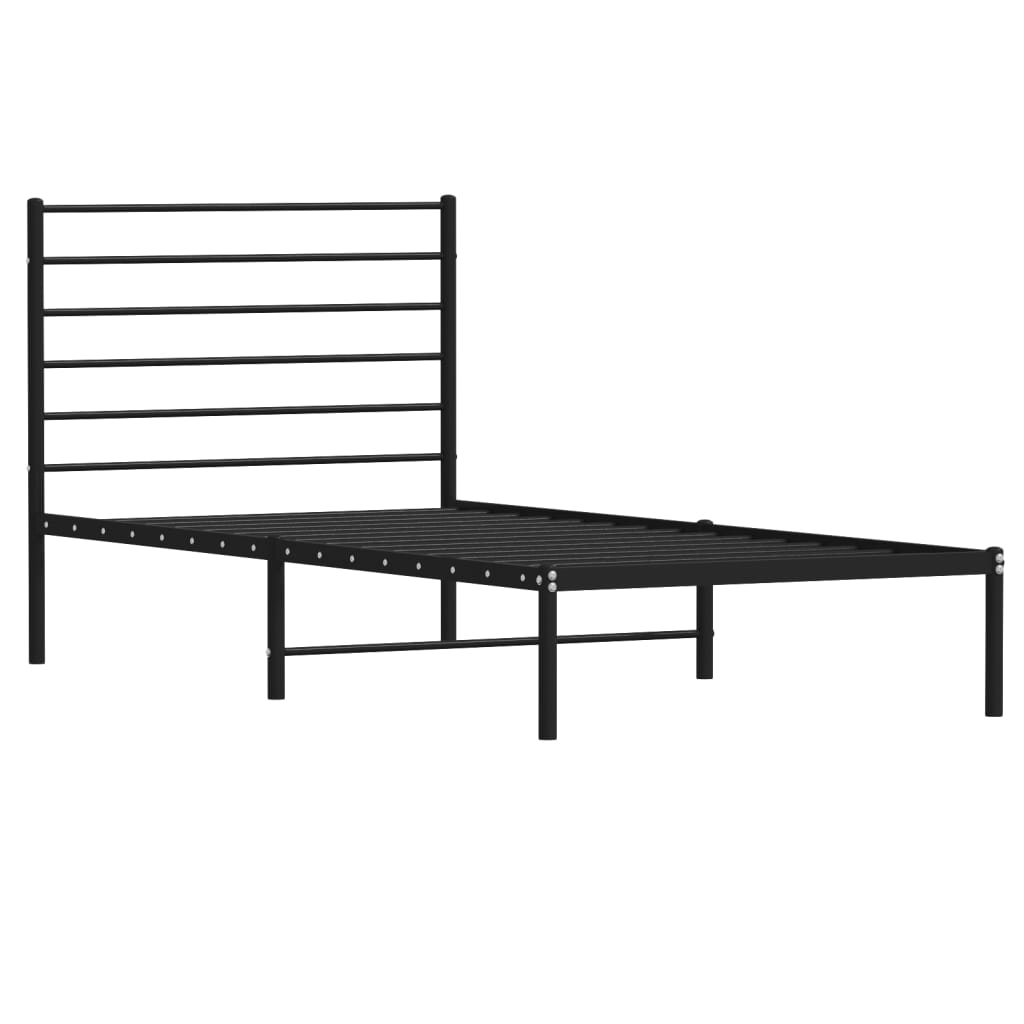 Metal Bed Frame without Mattress with Headboard Black 107x203cm
