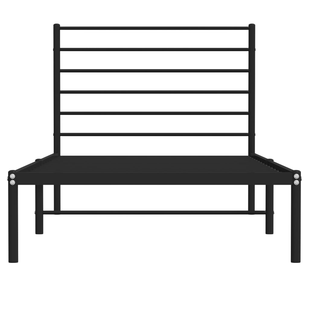 Metal Bed Frame without Mattress with Headboard Black 107x203cm