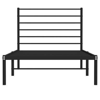 Metal Bed Frame without Mattress with Headboard Black 107x203cm
