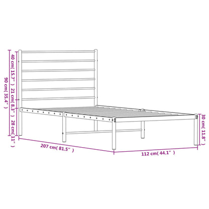 Metal Bed Frame without Mattress with Headboard Black 107x203cm