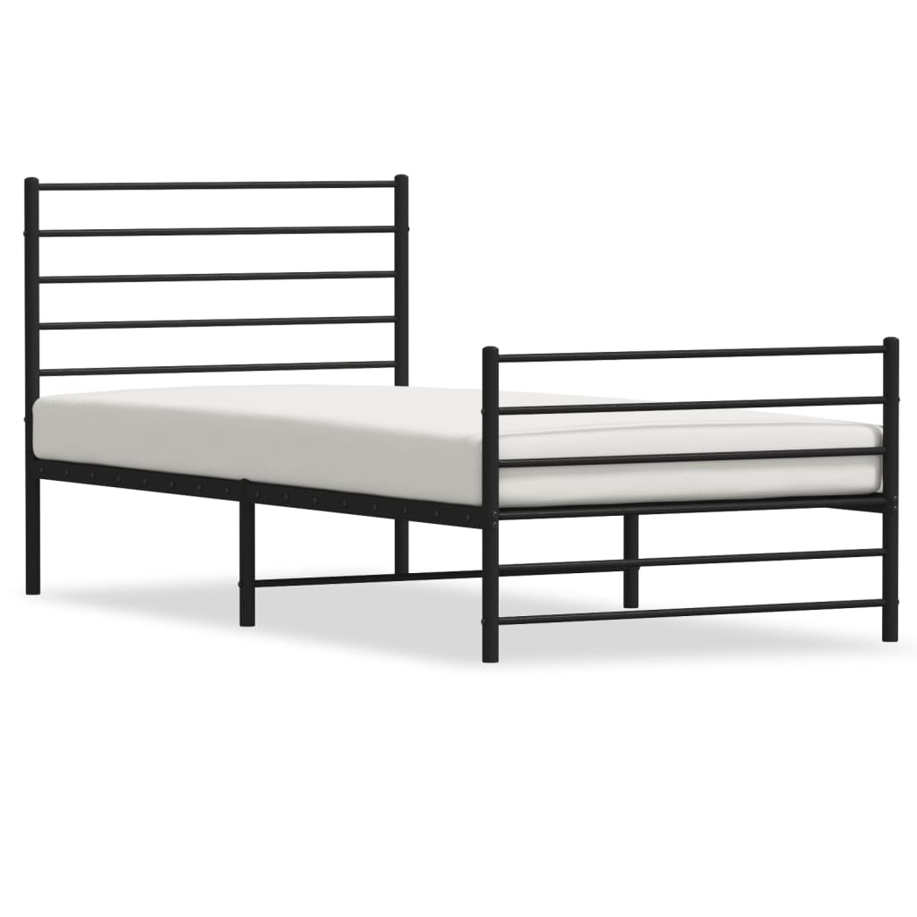Metal Bed Frame without Mattress with Footboard Black 75x190cm