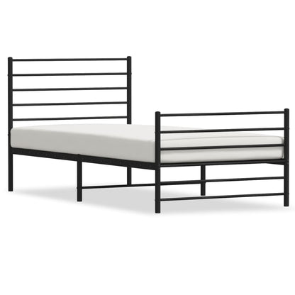 Metal Bed Frame without Mattress with Footboard Black 75x190cm
