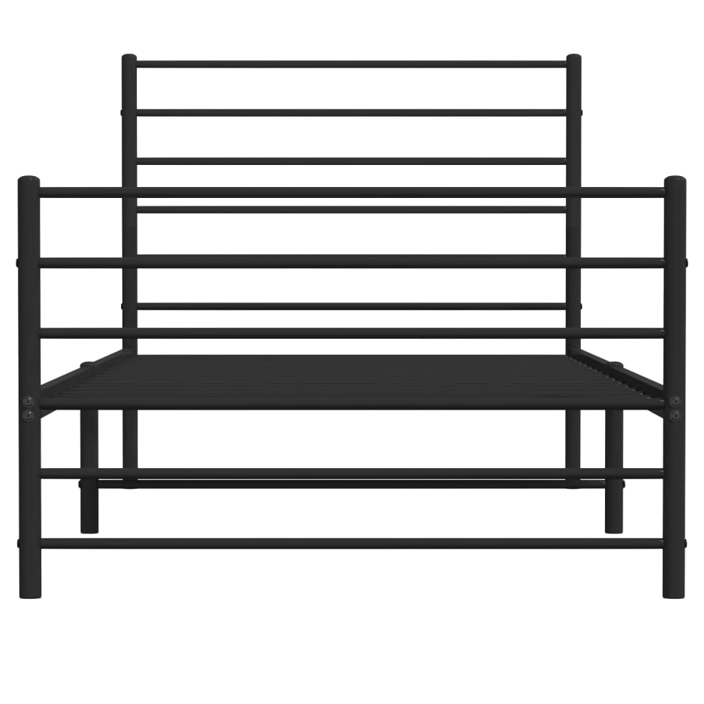 Metal Bed Frame without Mattress with Footboard Black 75x190cm