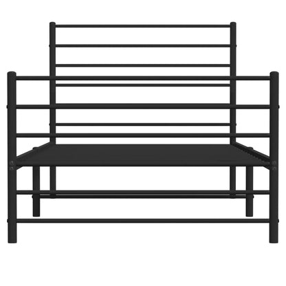 Metal Bed Frame without Mattress with Footboard Black 75x190cm