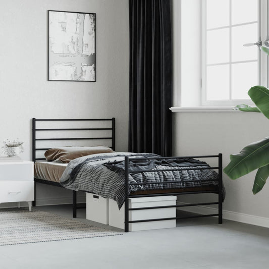 Metal Bed Frame without Mattress with Footboard Black 75x190cm