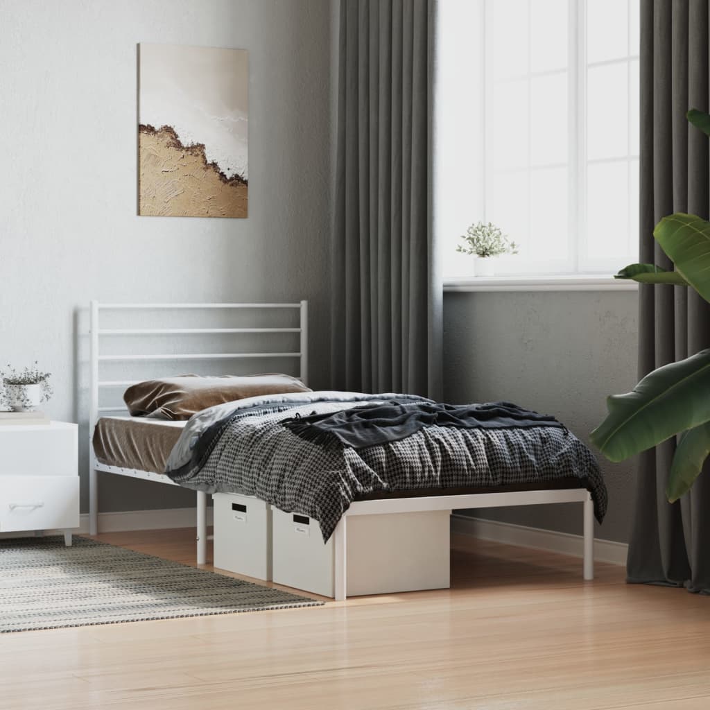 Metal Bed Frame without Mattress with Headboard White 80x200cm