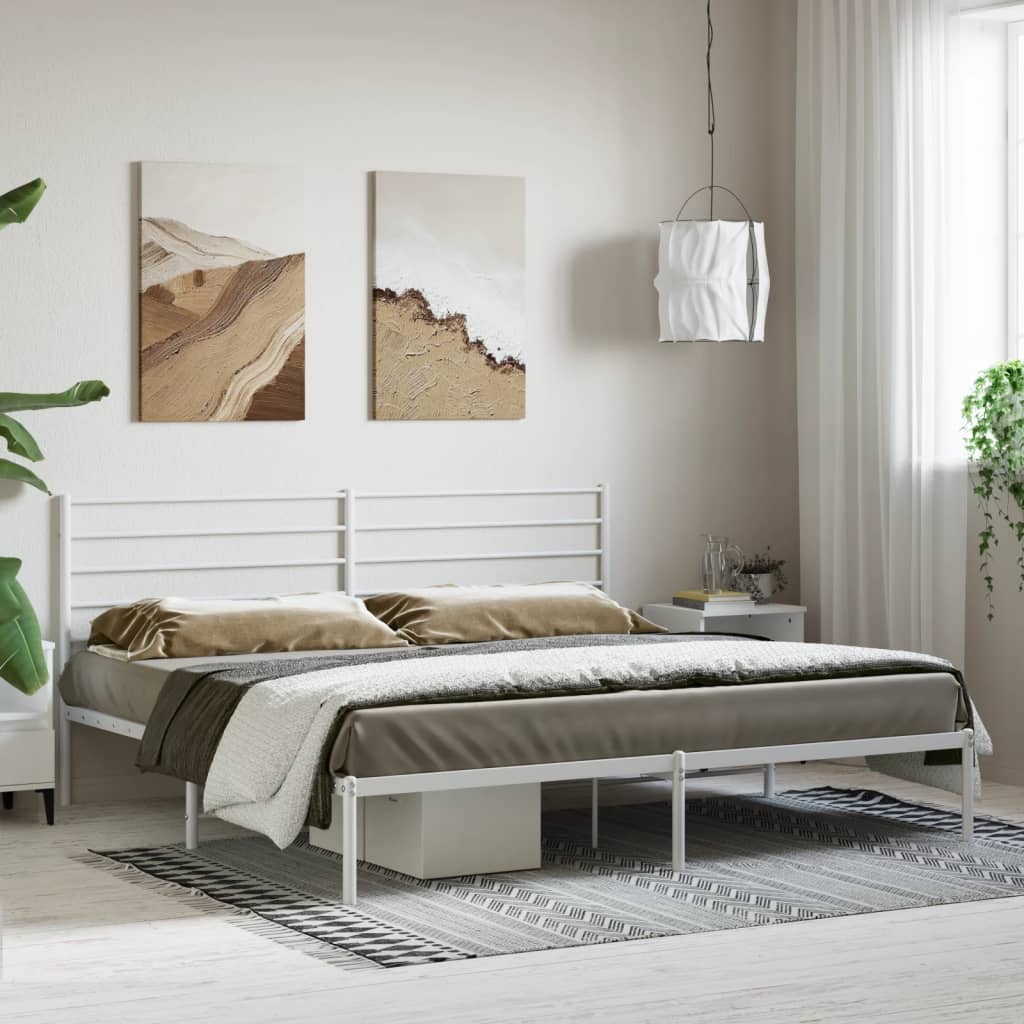 Metal Bed Frame without Mattress with Headboard White 180x200cm
