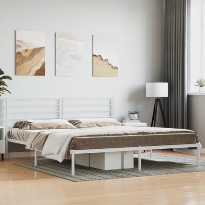 Metal Bed Frame without Mattress with Headboard White 180x200cm