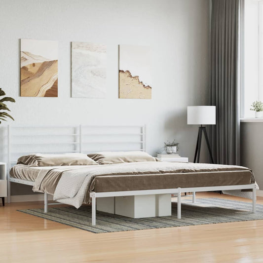 Metal Bed Frame without Mattress with Headboard White 180x200cm