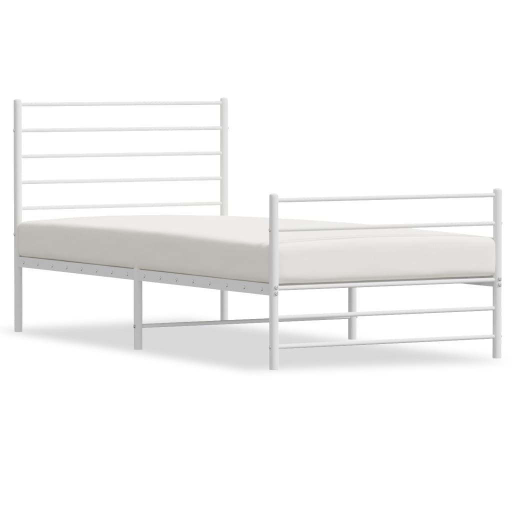 Metal Bed Frame without Mattress with Footboard White 107x203cm