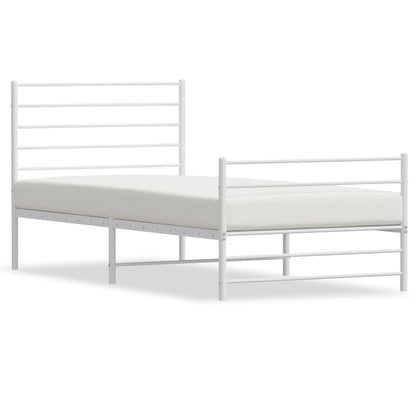 Metal Bed Frame without Mattress with Footboard White 107x203cm