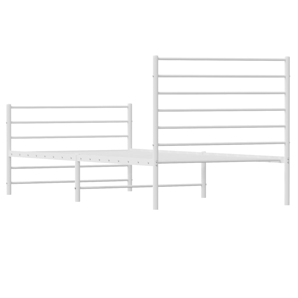Metal Bed Frame without Mattress with Footboard White 107x203cm