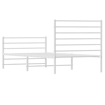 Metal Bed Frame without Mattress with Footboard White 107x203cm