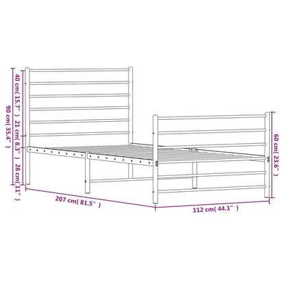 Metal Bed Frame without Mattress with Footboard White 107x203cm