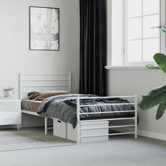 Metal Bed Frame without Mattress with Footboard White 107x203cm