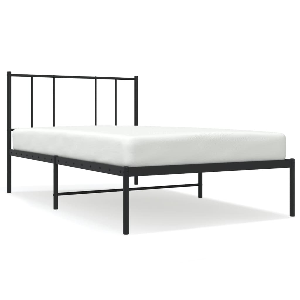 Metal Bed Frame without Mattress with Headboard Black 80x200cm