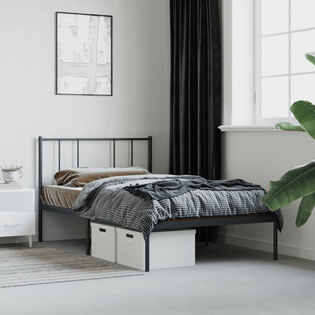 Metal Bed Frame without Mattress with Headboard Black 80x200cm