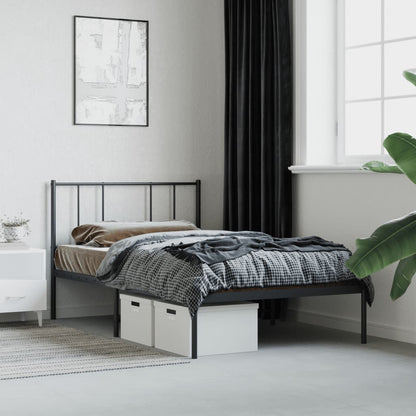 Metal Bed Frame without Mattress with Headboard Black 80x200cm