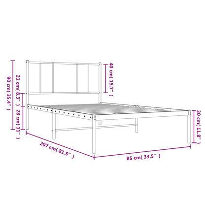 Metal Bed Frame without Mattress with Headboard Black 80x200cm