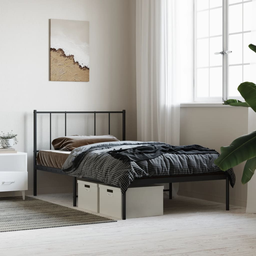 Metal Bed Frame without Mattress with Headboard Black 80x200cm