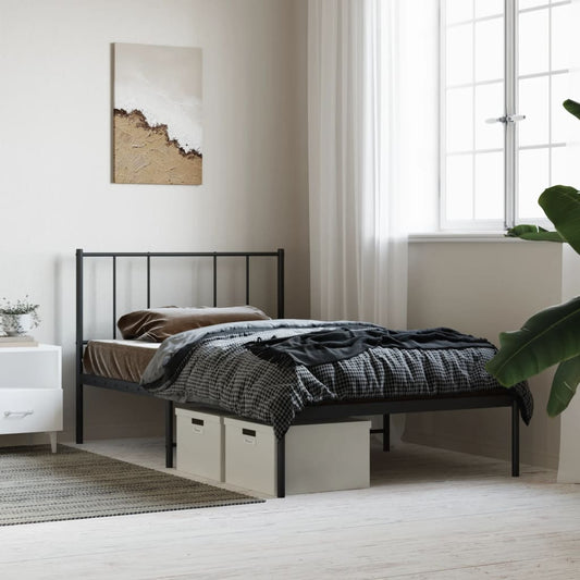 Metal Bed Frame without Mattress with Headboard Black 80x200cm