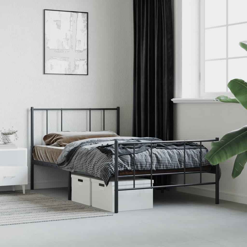 Metal Bed Frame without Mattress with Footboard Black 80x200cm