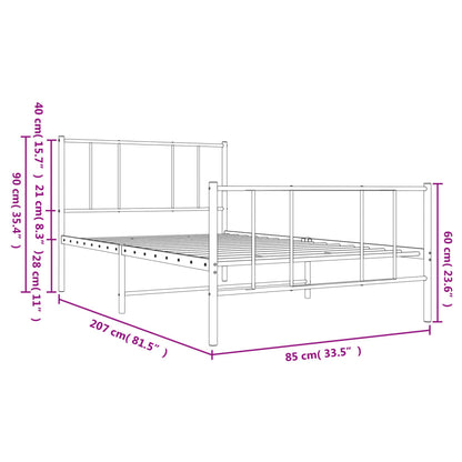 Metal Bed Frame without Mattress with Footboard Black 80x200cm